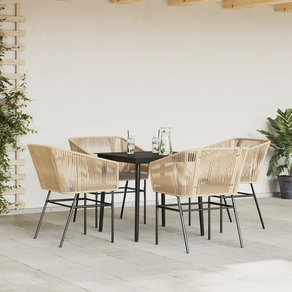 Set da Pranzo da Giardino 5pz con Cuscini Polyrattan Vetro