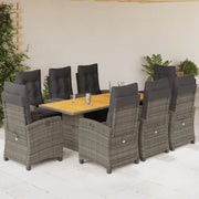 Set da Pranzo da Giardino 9 pz con Cuscini in Polyrattan Grigio 3212711
