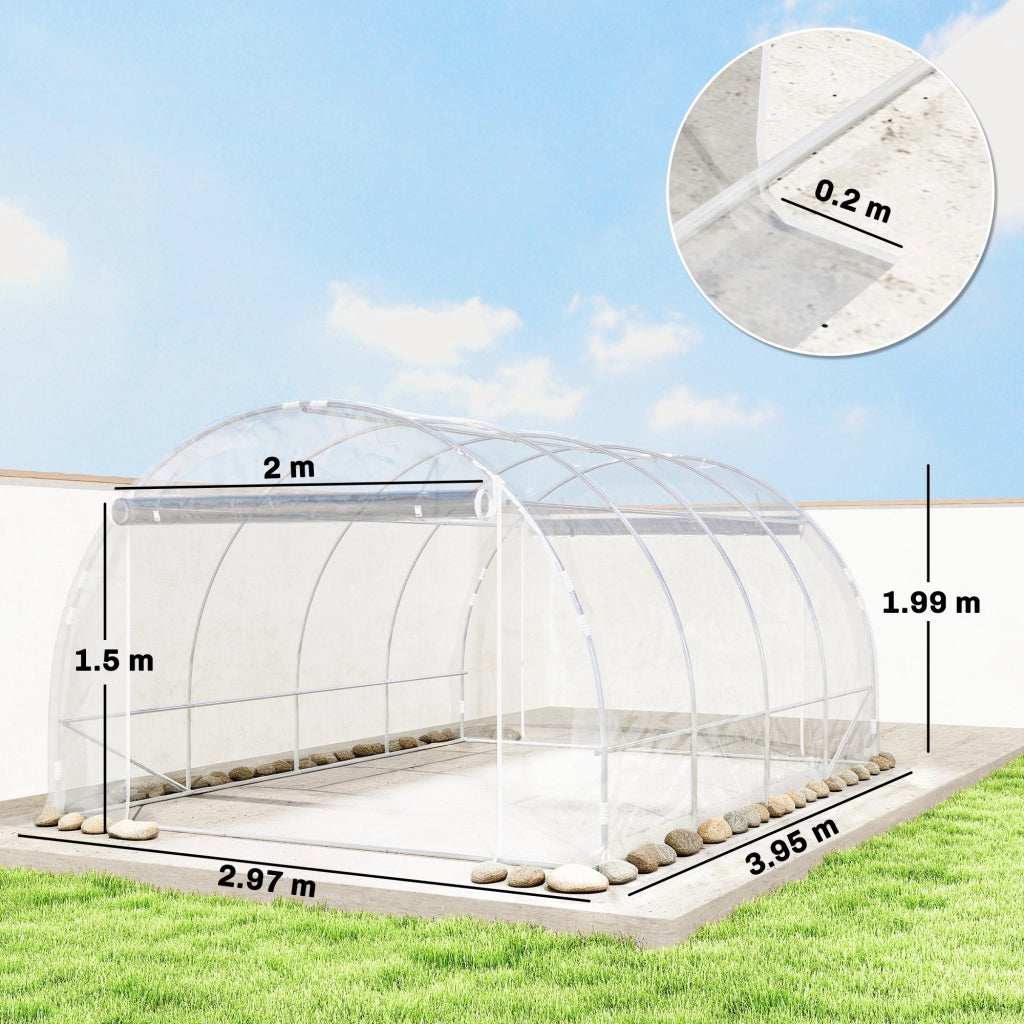 Serra a Tunnel 3x4x2 m con Porte Avvolgibili Telaio in Acciaio e Copertura in PE Anti-UV Trasparente
