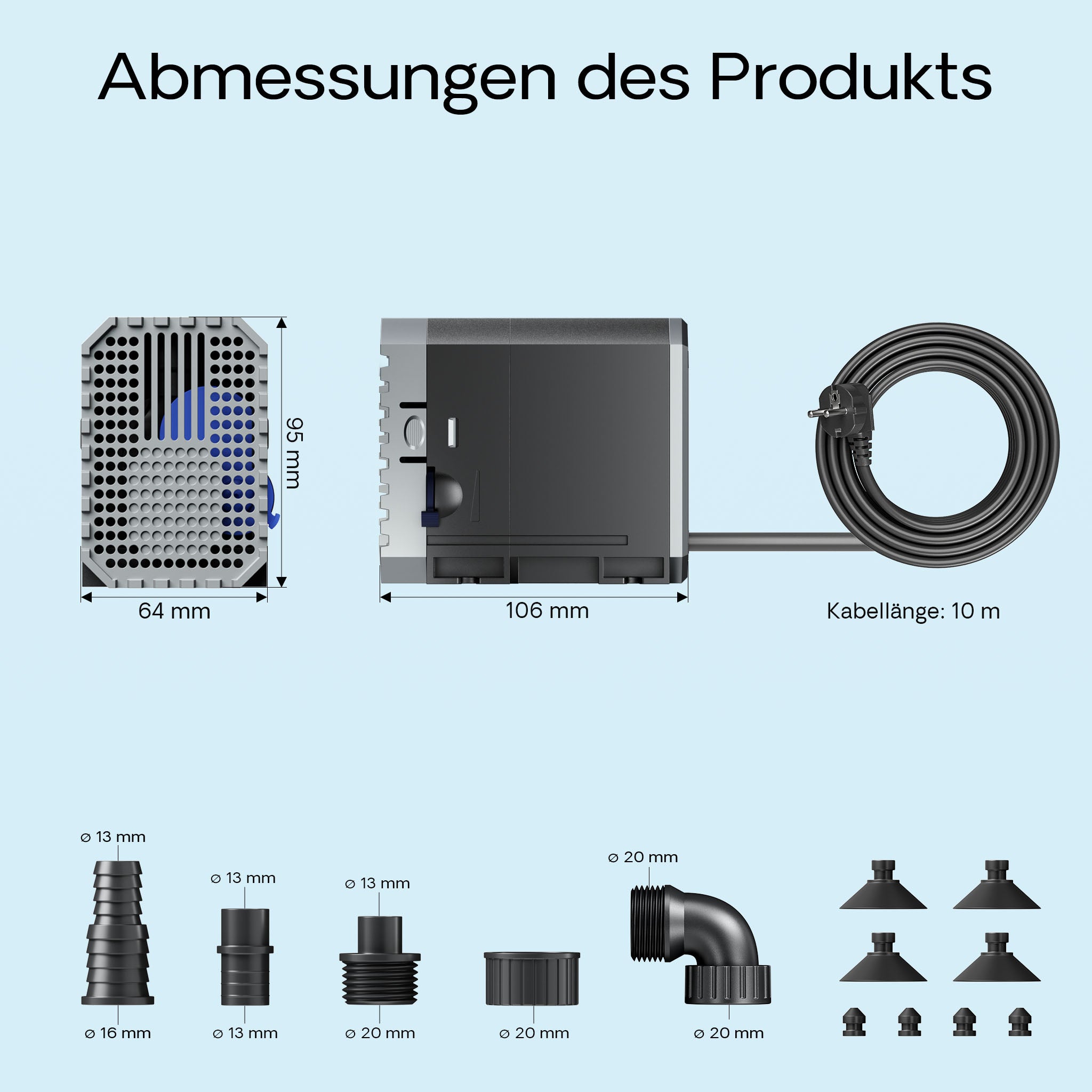 CHJ-900-10 Pompa da laghetto 900l/h 20W Filtro e pompa per ruscelli Cavo da 10 m