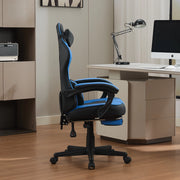 Chaise da ufficio gaming con tasca portaoggetti sul retro e cilindro pneumatico, in PVC nero e blu