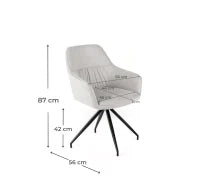 E-STYLO Sedia da pranzo in tessuto grigio chiaro, gambe e struttura in metallo nero, imbottita, 56cm X 56cm H. 87cm.