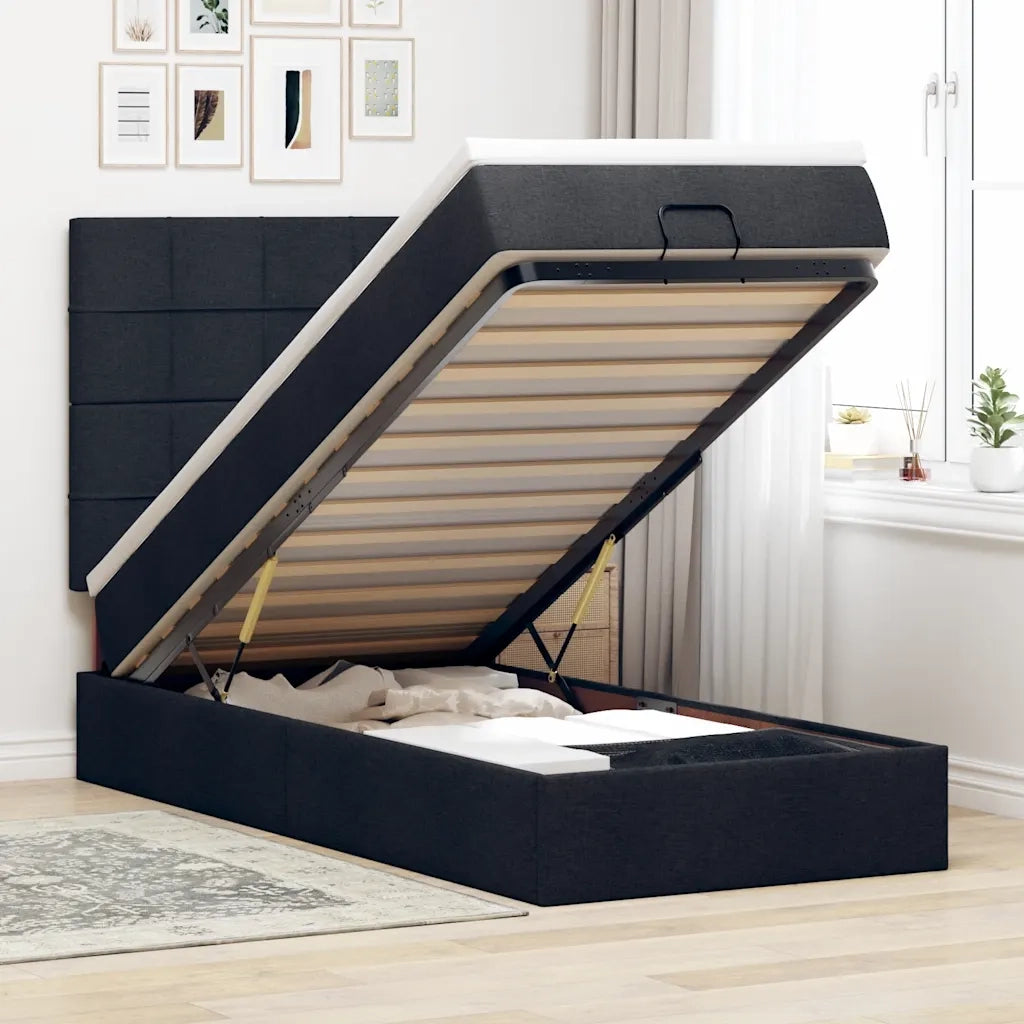 Struttura Letto Pouf con Materasso Nero 80x200 cm in Tessuto 3313114