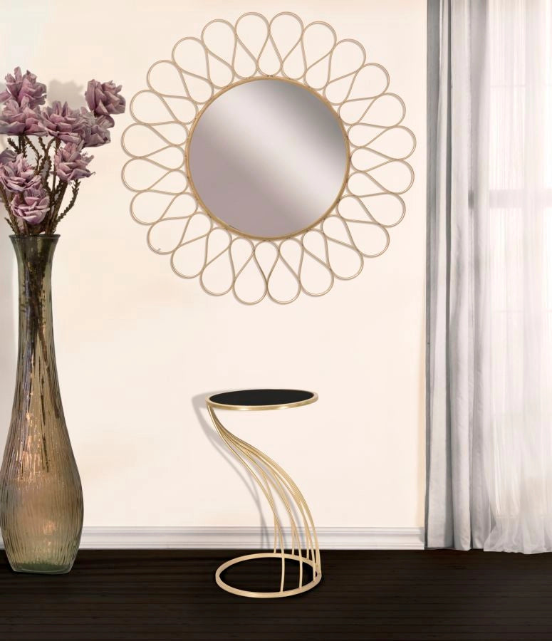 Porta Telefono Flush Ø35x60 cm in Ferro MDF e Specchio Nero e Oro