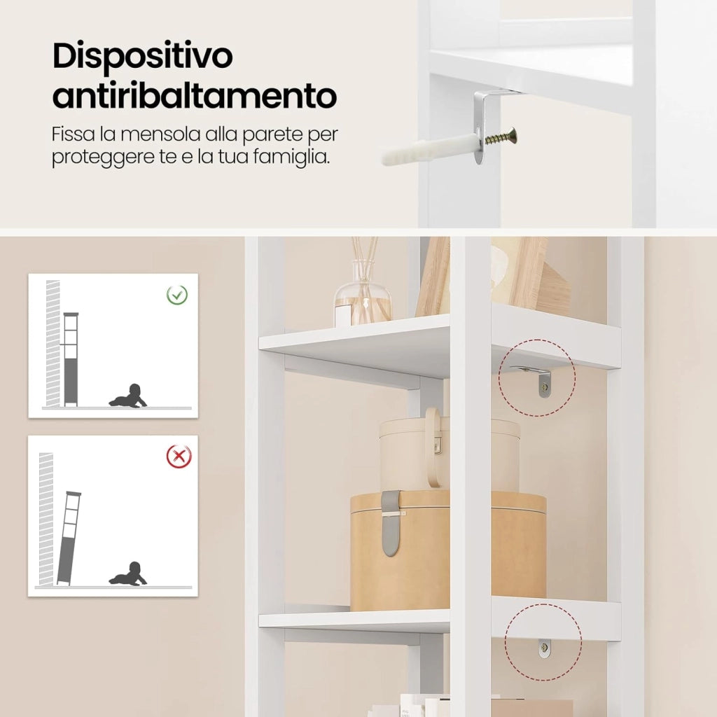 Mobile Alto da Bagno, Mobiletto da Bagno, con 3 Scomparti Aperti, 30x30x163 cm, Portaoggetti, Mobiletto Salvaspazio Stretto, per Bagno, Soggiorno, Studio e Ufficio, Bianco 002WDG