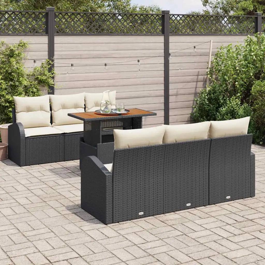 Set Divano da Giardino con cuscino 7 pcs Nero e crema
