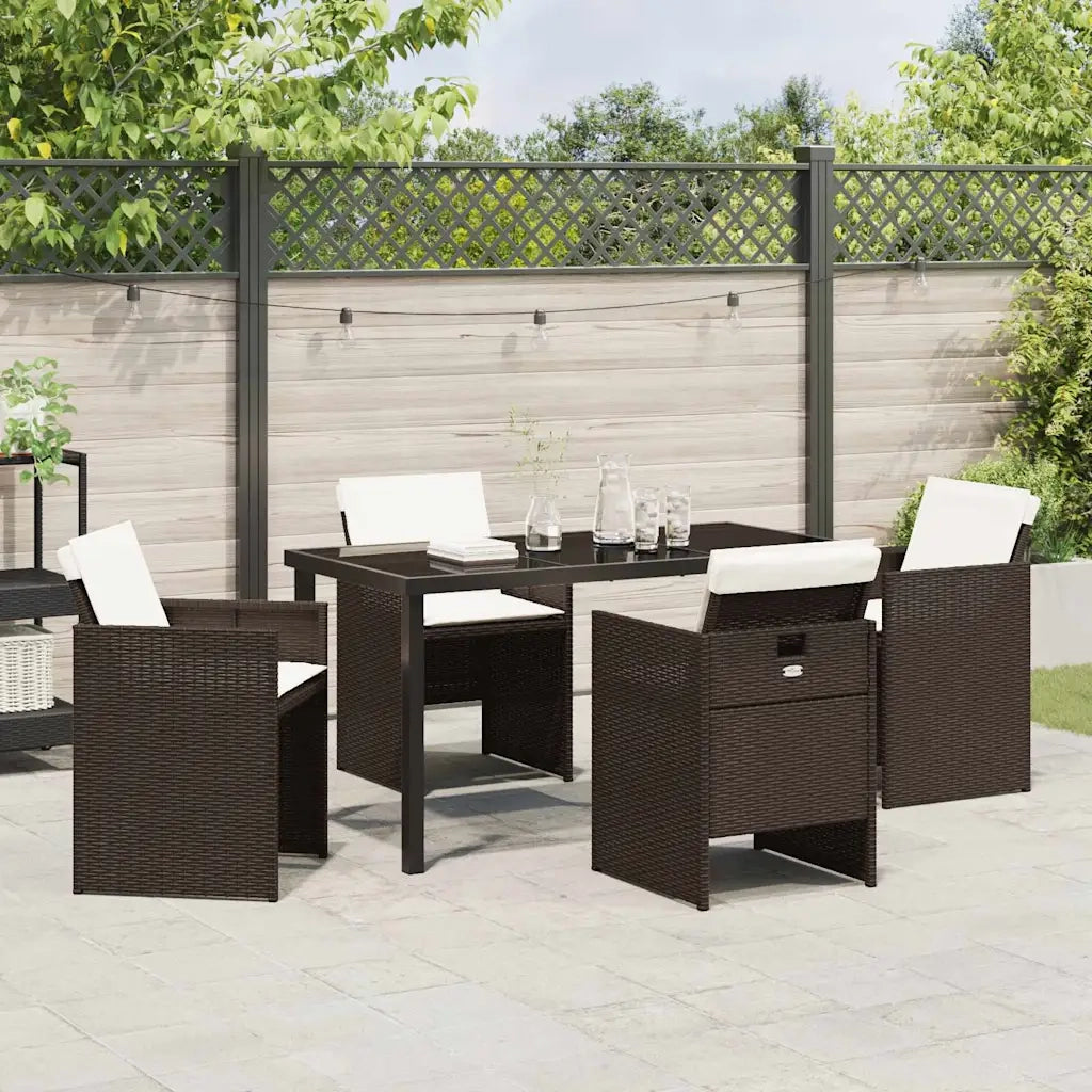 Set da Pranzo per Giardino con cuscino 5 pcs Marrone polyrattan