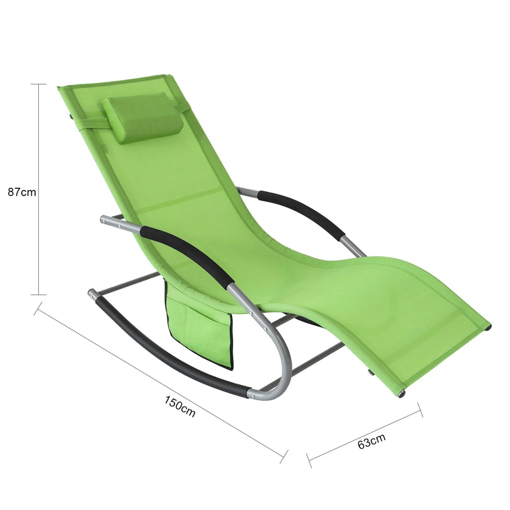 Poltrona dondolo, Sdraio Relax, Sedia a sdraio, Con poggiatesta, Verde chiaro OGS28-GR