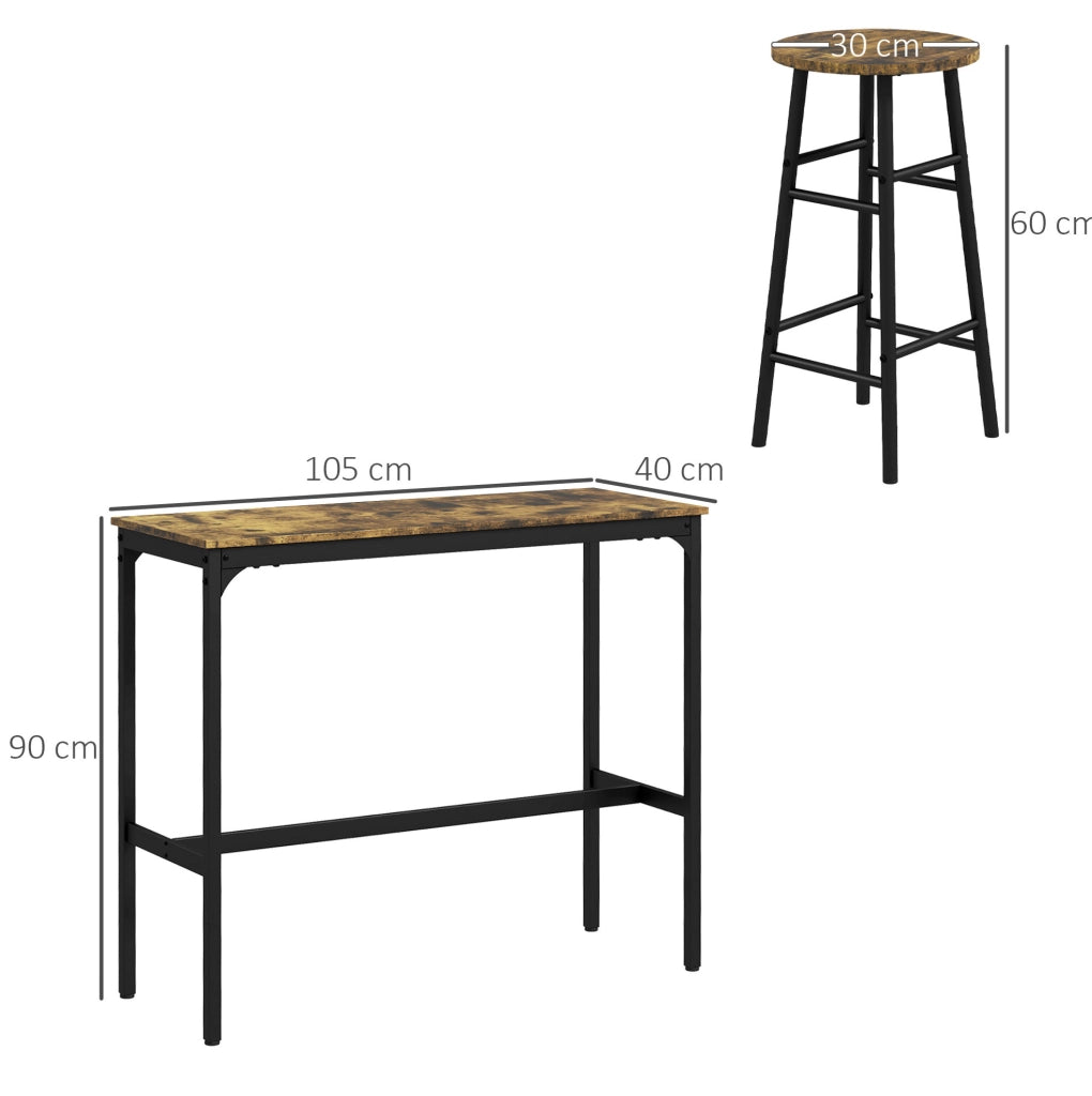 Set tavolo bar con 2 sgabelli in MDF marrone e acciaio