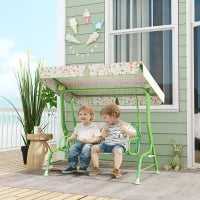 Dondolo per Bambini da Esterno a 2 Posti con Tettuccio Regolabile e Cinture di Sicurezza, 112x75x120 cm, Verde