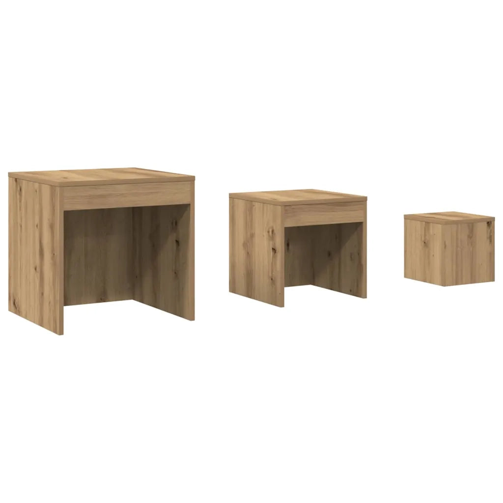 Tavolini Impilabili 3 pz Rovere Artigianale Legno Multistrato