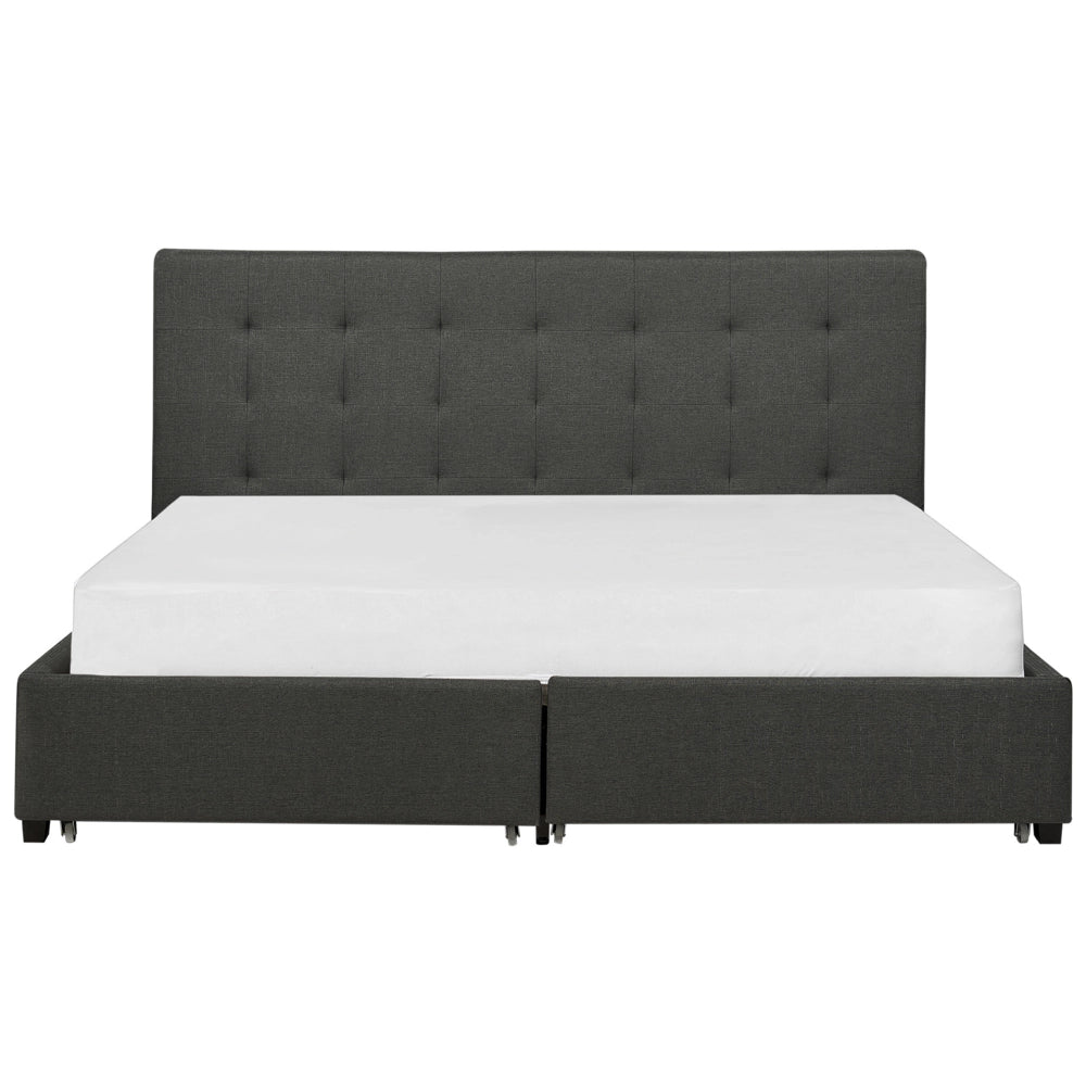 Letto contenitore matrimoniale imbottito grigio scuro con rete a doghe e cassetti 180 x 200 cm