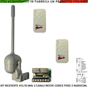 Ricevitore 2 Canali Radiofrequenza 433,92 MHz 2 Radiocomandi 4 Canali Rolling Code Apprende 180 Codici Securvera Uscite 2 Relè Impulsivi o Stabili ON-OFF Alimentazione 12/24 Vac Protezione IP55