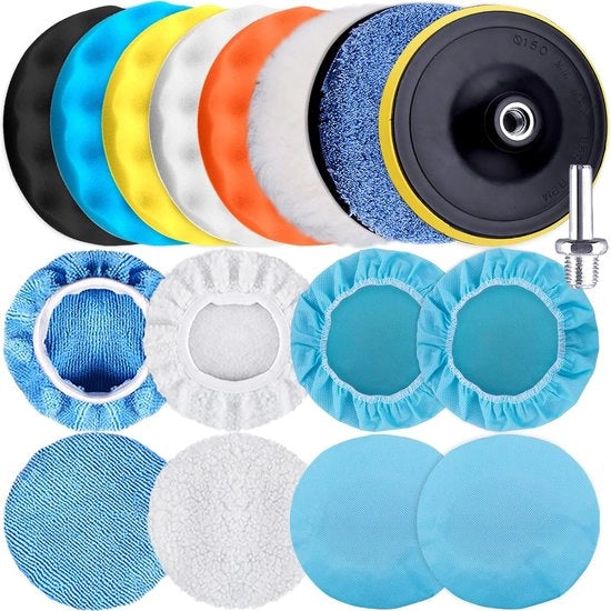 Set di 17 pad di pulitura per macchine di manutenzione auto, copertura di polimento a microfibra massima per capote motore (15 cm)