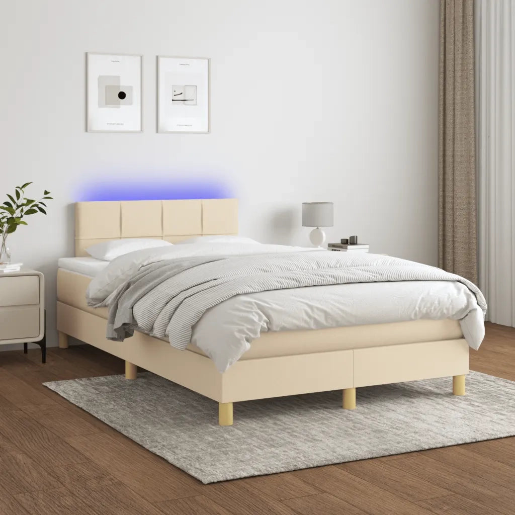 Letto a Molle con Materasso e LED Crema 120x190 cm in Tessuto 3270093