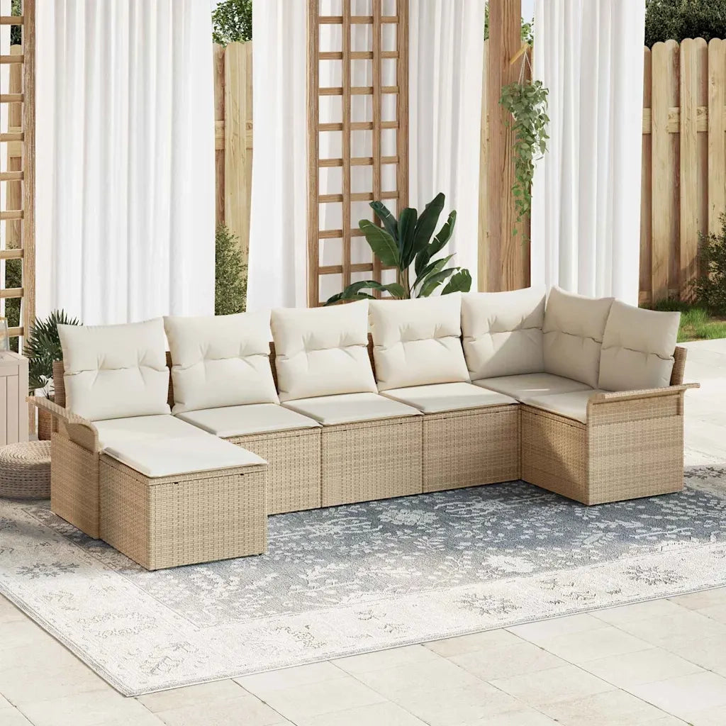 Set Divano da Giardino con cuscino 7 pcs Beige polyrattan 3345451