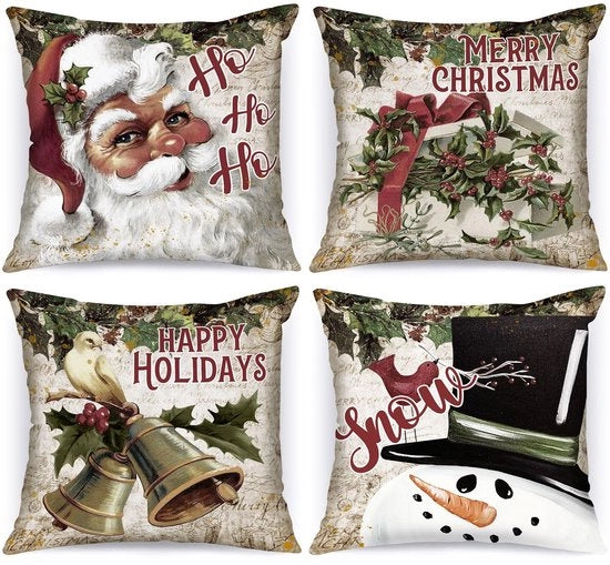 Set di cuscini 45 x 45 cm - 4 pezzi - Cuscini decorativi per Natale - Materiale satin perzico poliester - Adatto per bambini e animali domestici - Lavabile in macchina - Cuscini con copri cuscino decorativi