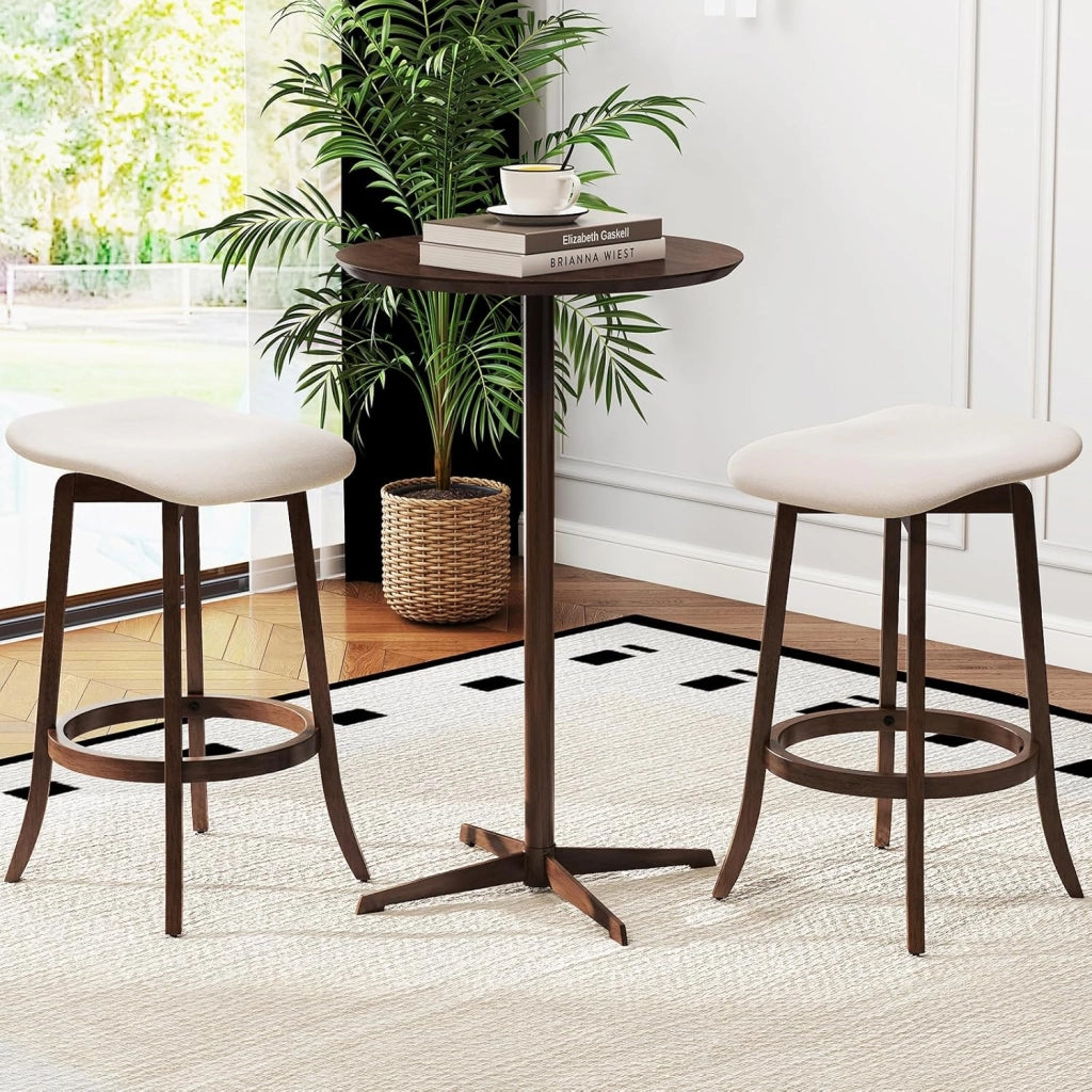 Set di 2 Sgabelli da Bar Girevoli, Sgabelli da Bar senza Schienale di 74 cm con Sedili Imbottiti e Gambe in Legno Massello, Sedie per Isola Cucina con Poggiapiedi per Sala da Pranzo