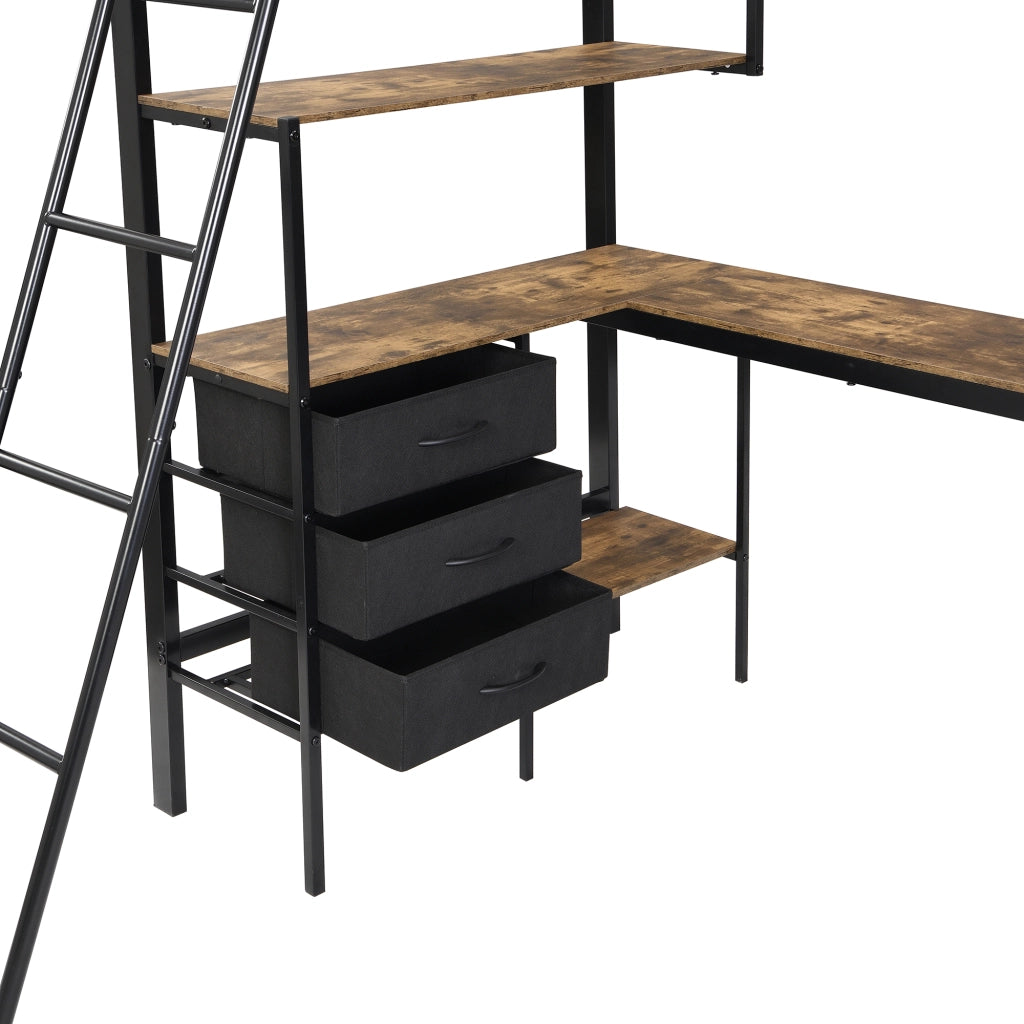 DESMIU Letto a soppalco per bambini 90 × 200 cm con scrivania da 2 m, 3 cassetti, scala a 4 gradini, senza materasso