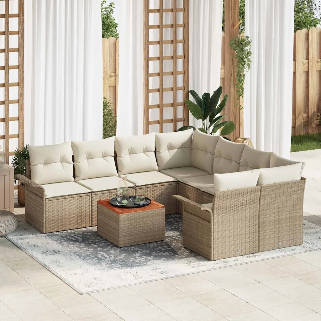 Set Divano da Giardino con cuscino 9 pcs Beige polyrattan 3347309