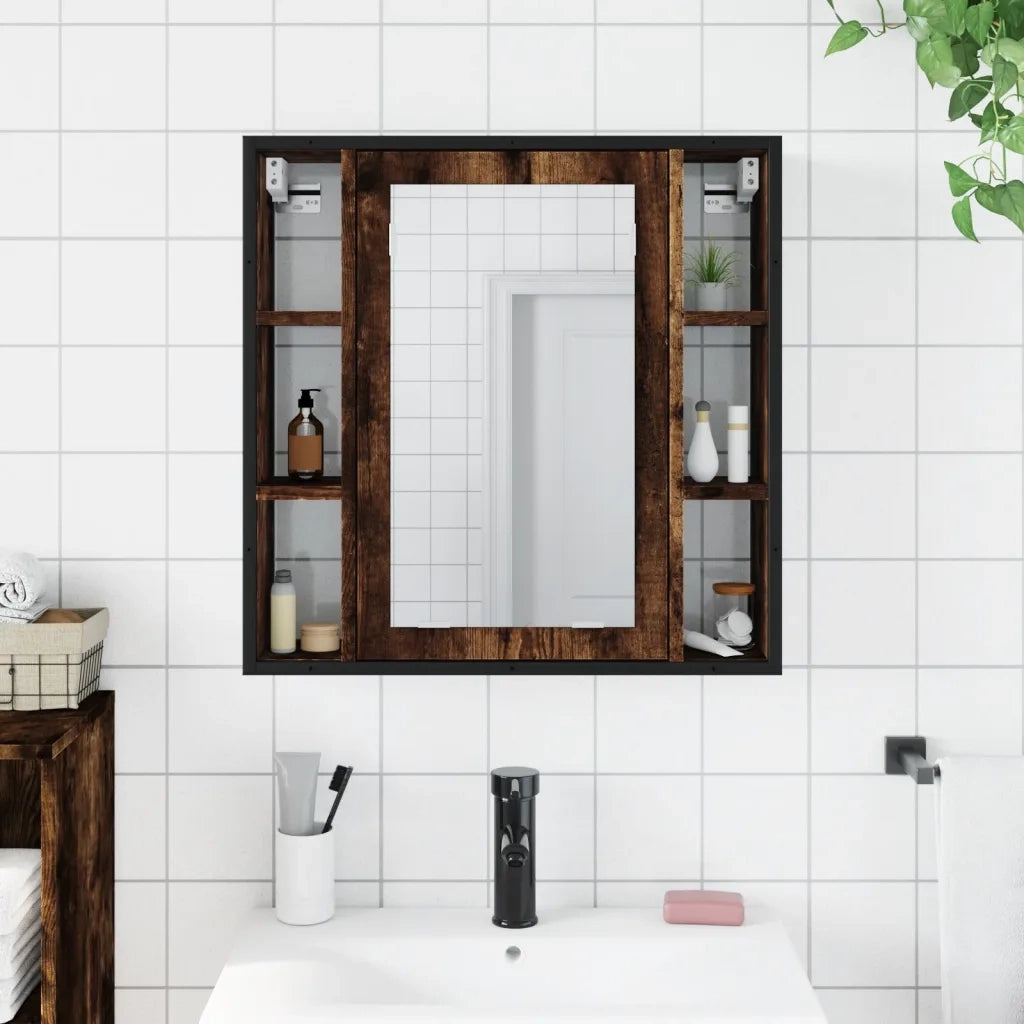 Mobile Bagno Specchio Rovere Fumo 60x16x60 cm Legno Multistratocod mxl 90752
