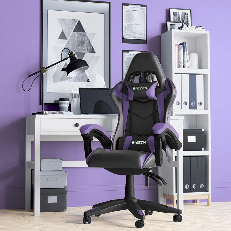 Sedia da gioco, Sedia da gioco ergonomica in similpelle , altezza regolabile con supporto lombare e poggiatesta, schienale reclinabile