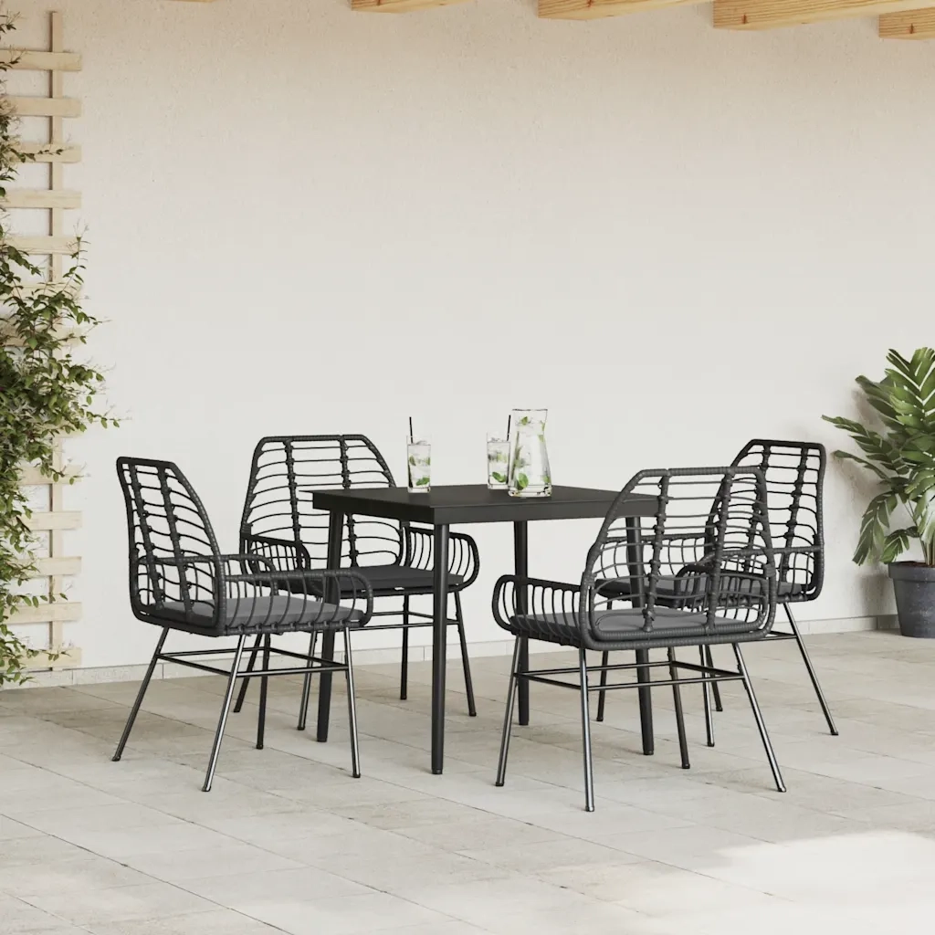 Set da Pranzo da Giardino con Cuscini 5 pz | Set Salotto da Giardino Polyrattan Vetro