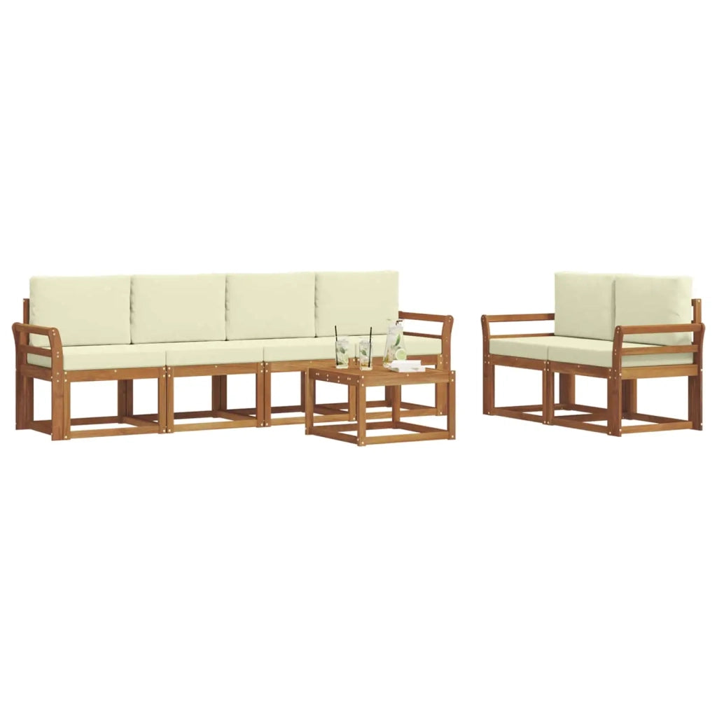 Set di divani da esterno con cuscino 7 pcs Naturale e Crema