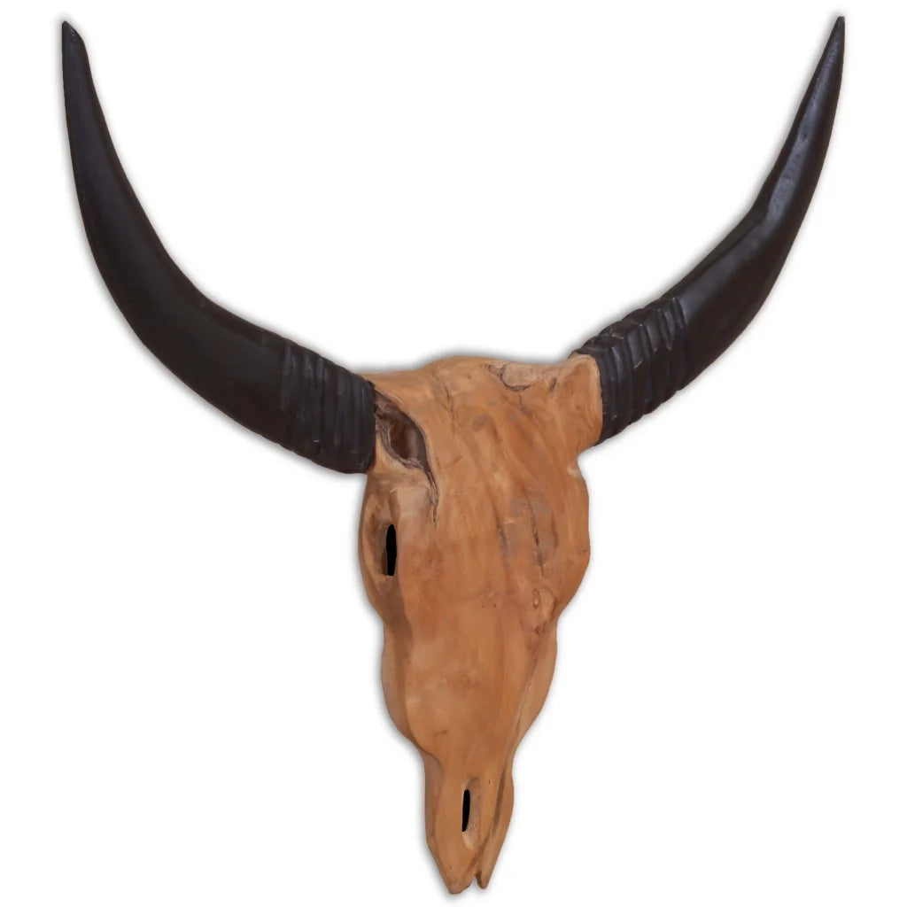 Scultura Teschio di Toro da Parete in Teak 69x6x60 cm 244567