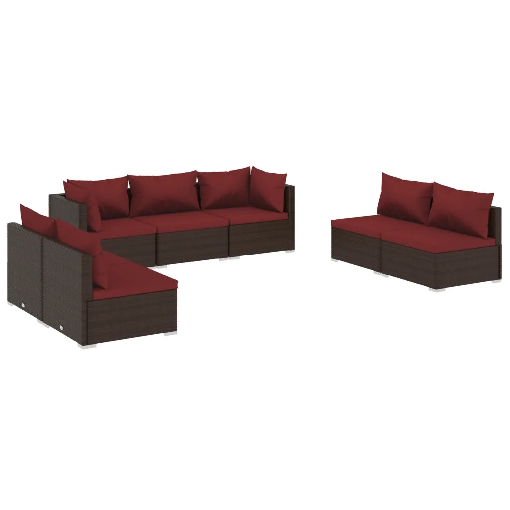 Set Divani da Giardino 7 pz con Cuscini in Polyrattan Marrone cod mxl 35197