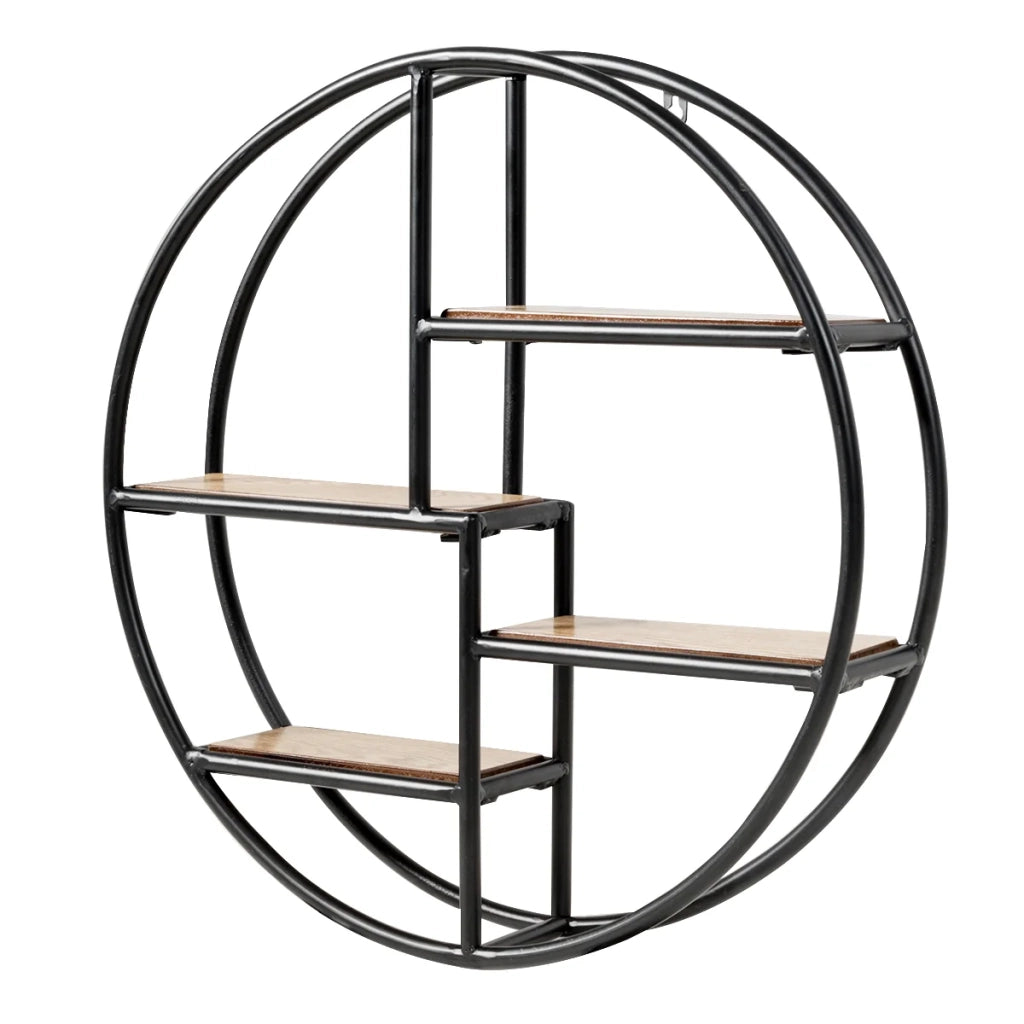 Mensola da parete rotonda a 4 ripiani Ø 55 x 11 cm per una decorazione moderna e un pratico contenitore in metallo nero 20_0019290