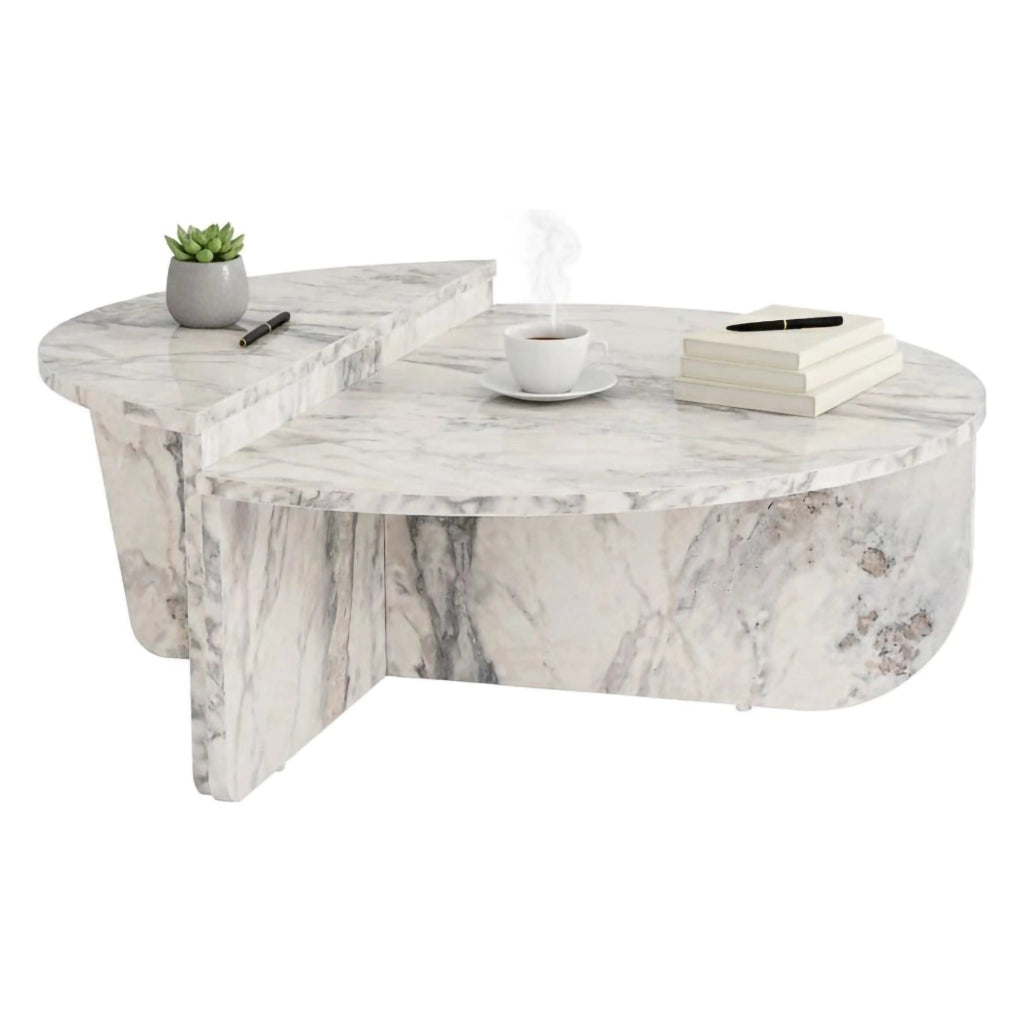 Mansue, Tavolino da Salotto Forma Rettangolare, 90x60x35h cm Bianco Marmo