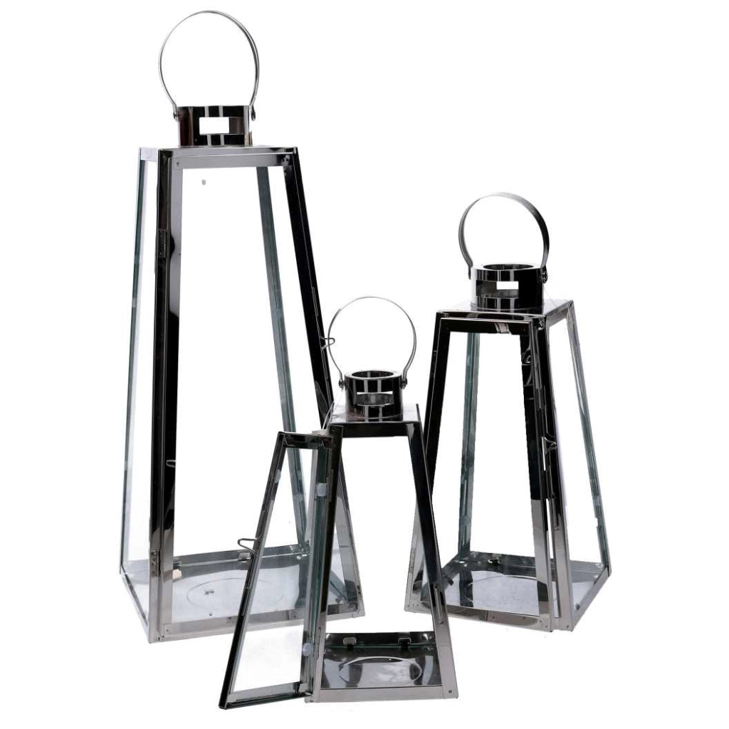 Lanterna metallo 1-3 argento quadro cm20,5x20h47
