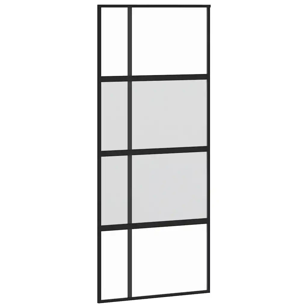 Porta Scorrevole Nera 90x205 cm in Vetro Temperato e Alluminio 155229