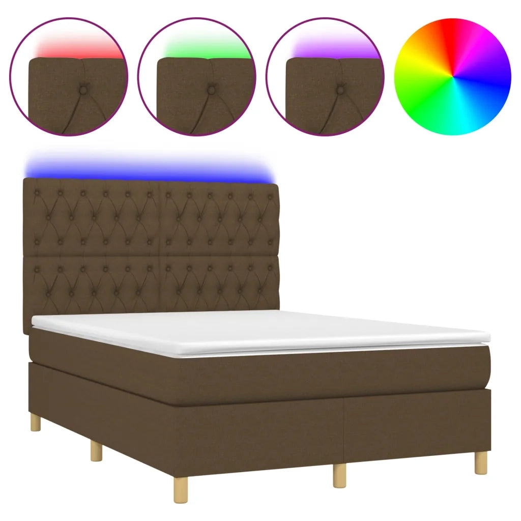 Letto a Molle Materasso e LED MarroneScuro 140x190cm in Tessuto 3135672