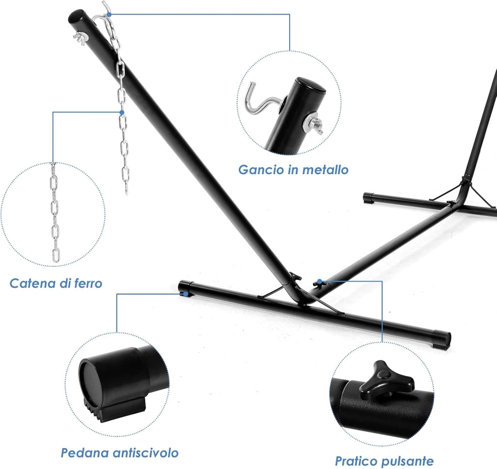 Supporto per Amaca, Supporto Regolabile Multiuso per Amaca con Gancio e Catena, con Struttura Resistente in Acciaio