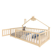 Letto per bambini 90x190 cm; casetta con sponde e chiusura; pino e MDF; colore naturale (Senza materasso)
