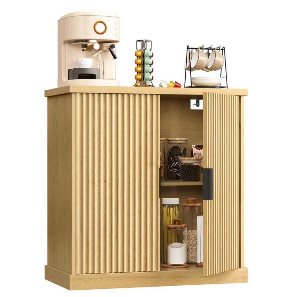 Mobiletto contenitore a buffet con ripiani regolabili 40 x 76 x 80 cm ante scanalate stile di transizione per cucina o sala da pranzo beige 12_0006349