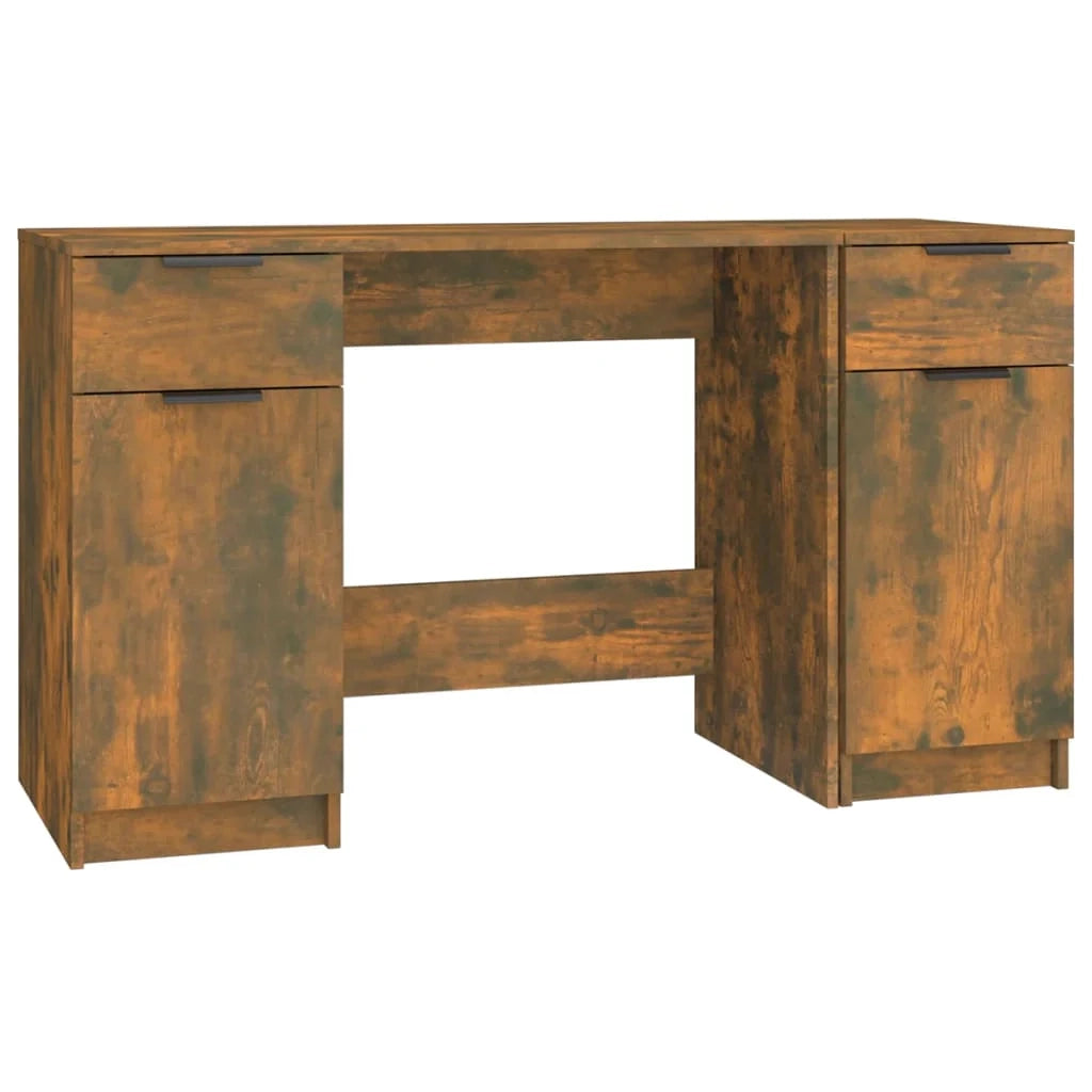 Scrivania da ufficio postazione di lavoro mobile per computer studio con mobiletto laterale rovere affumicato legno marrone ingegnerizzato 02_0023392