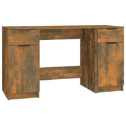 Scrivania da ufficio postazione di lavoro mobile per computer studio con mobiletto laterale rovere affumicato legno marrone ingegnerizzato 02_0023392
