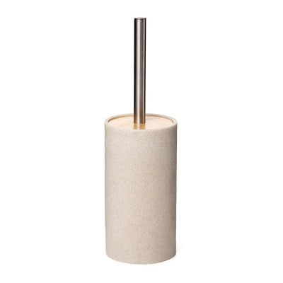 Portascopino bagno in resina beige con particolari in bambù Sahara