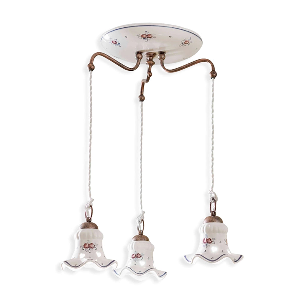 Lampadario Tondo Classico Chieti Metallo E Ceramica Nero Sfumato Rame 3 Luci E14