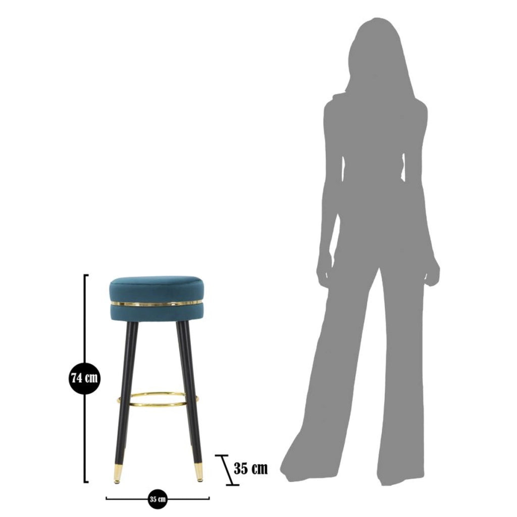 Sgabello da bar Paris ottanio e gold in velluto su gambe nere – H 74 cm