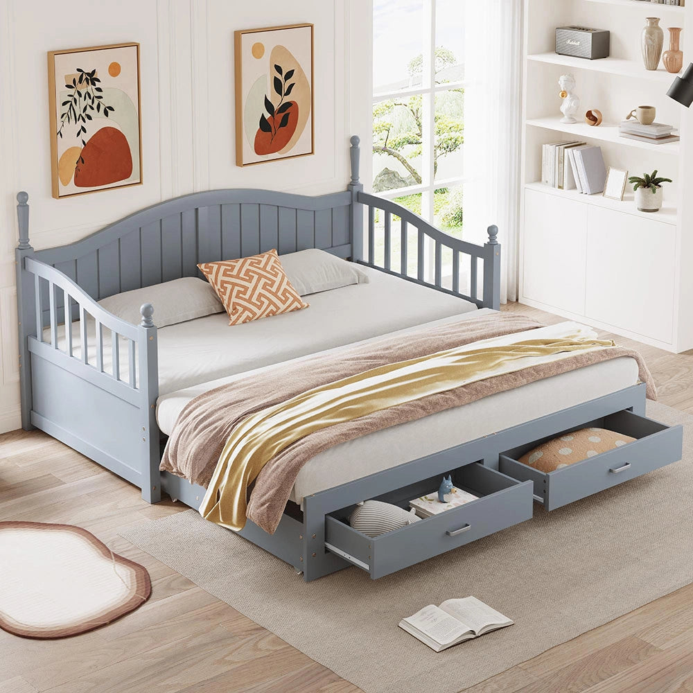 Divano letto con colonne 90/180x190cm - Xylo - grigio, schienale curvo, cassetti