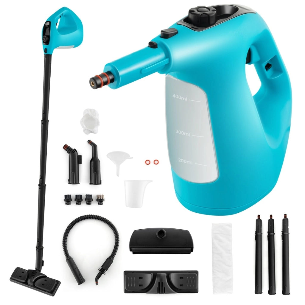 Pulitore a vapore portatile da 1500w con vapore continuo serbatoio d'acqua da 400ml, Pulitore a vapore pressurizzato Blu-Elettrodomestici pulizia
