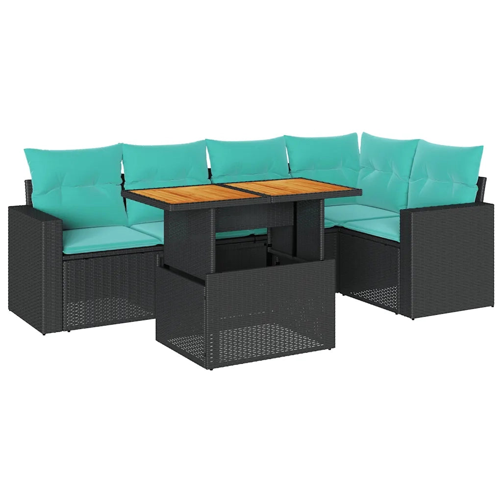 Set Divano da Giardino 6 pz con Cuscini Nero in Polyrattan