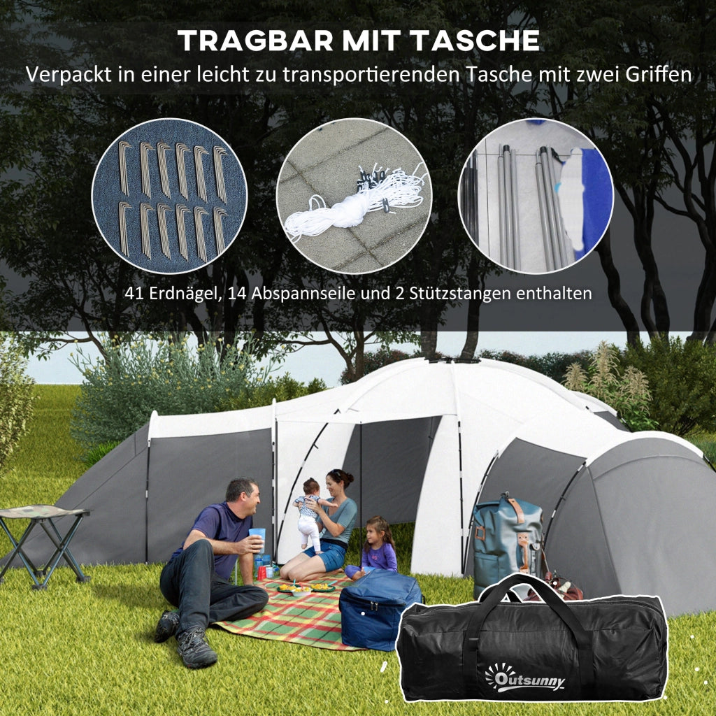 Tenda da campeggio per 6-9 persone, 4 stanze, grigio, impermeabile ¨C zephmum ¨C 615x615x225 cm