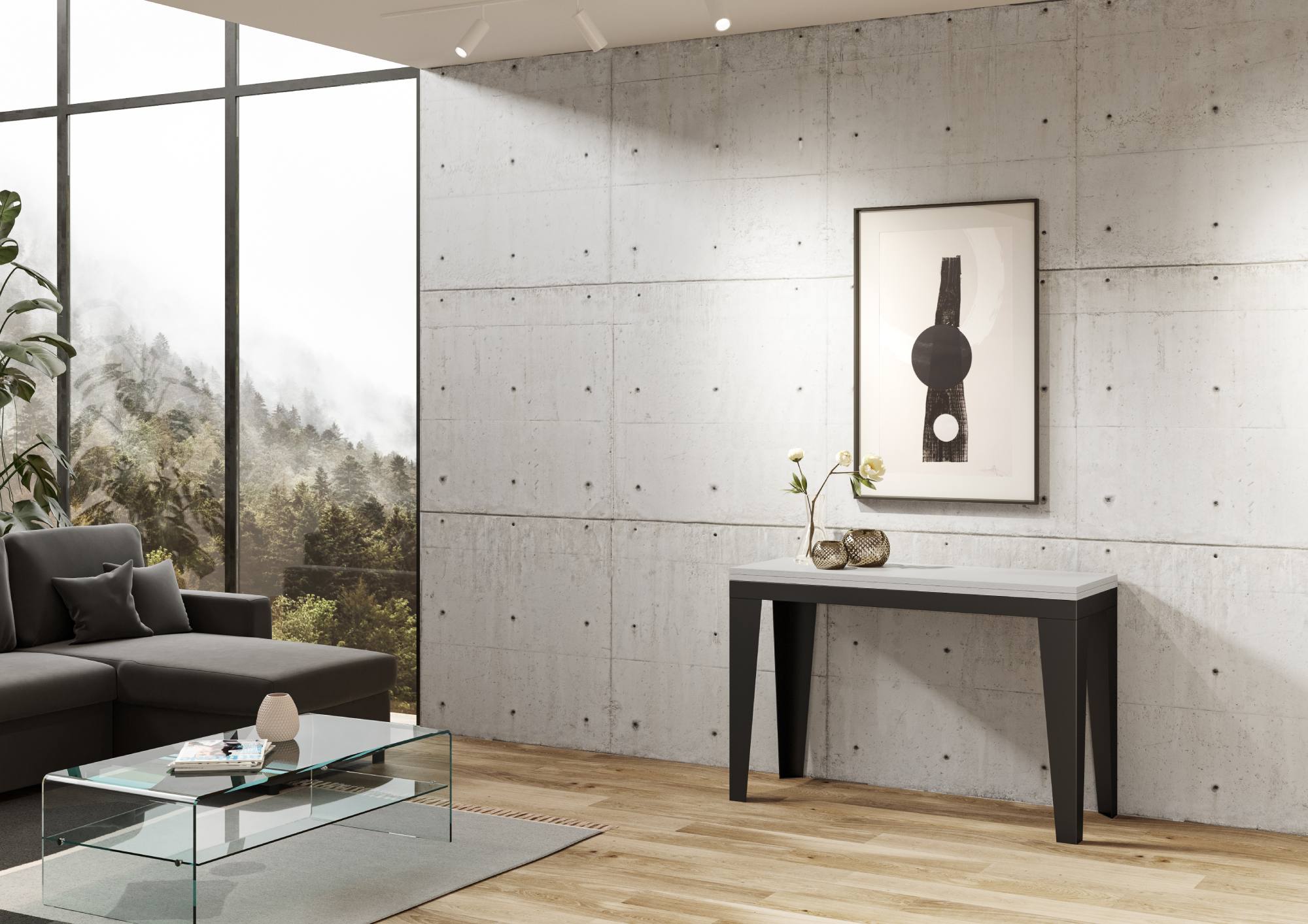 Tavolo Salvaspazio Allungabile 120/200x45/90x80/78 cm Flame Double Bianco Frassino