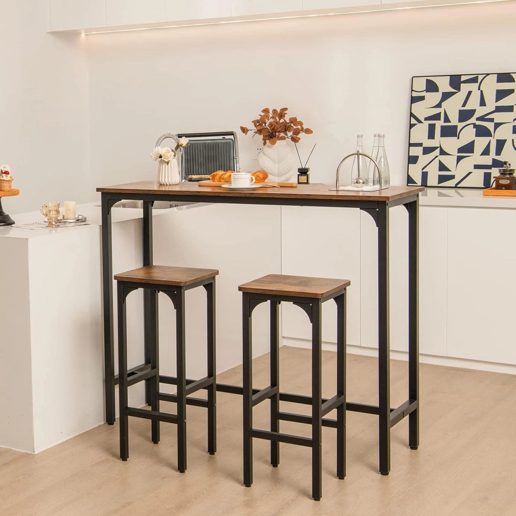 Set di 2 Sgabelli da Bar con Poggiapiedi, Struttura in Metallo, Stile Industriale, per Cucina, Sala da Pranzo, Bistrot, Marrone Rustico