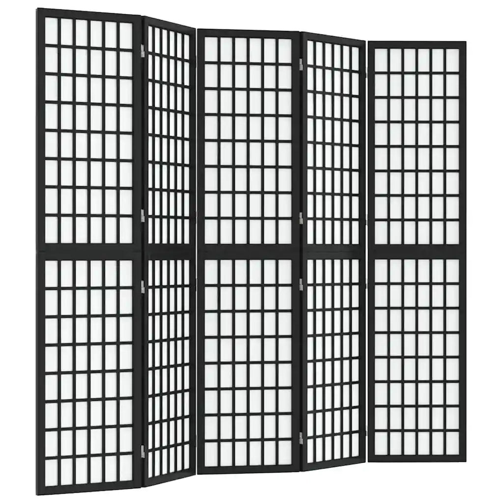 Divisorio Ambienti | Divider per stanze | Paravento Pieghevole 5 Pannelli Stile Giapponese 200x170cm Nero
